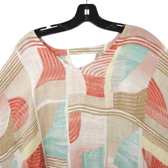 Chicos Linen Poncho Blouse Womens Size S/M Geometric Keyhole Back Pullover - Picture 7 of 16